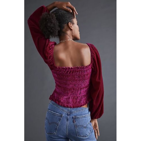 Anthropologie Puff-Sleeved Velvet Blouse - Pink - Picture 3 of 5